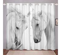 Loussiesd Cortinas de Caballo, Dos Cortinas Estampadas de Caballo Blanco,r para niños y Galoping, Caballo Salvaje Ventana cortinasanimal salvajede habitación, 46 x 54
