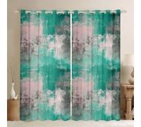 Loussiesd Cortinas opacas abstractas del 30% al 50% geométrico, gris, verde azulado, cortinas de oscurecimiento degradadas para dormitorio, sala de estar, arte abstracto moderno, aislamiento térmico