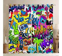 Loussiesd Cortinas Opacas con de Graffiti para niños, Estilo Hippie, Estilo Hip Hop, Cortinas para Ventana, Paneles Parade niños,de la Calle y Cultura, tratamientos de Ventana W46 x L54