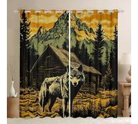 Loussiesd Cortinas opacas para ventana, diseño de lobo, lobos, aullidos, 52 x 90 pulgadas, estilo rústico, cabaña, campo, dormitorio, decoración, naturaleza, vida silvestre, oso