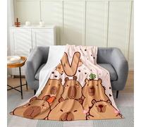 Loussiesd Divertida manta de felpa Capybaras de dibujos animados Capybara manta de franela para bebé, 76 x 101 cm, letra inicial V, para todas las estaciones, animales kawaii para sofá, cama