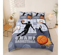 Loussiesd Funda de edredón con estampado de cancha de baloncesto con deportista, tamaño doble, para niños, adolescentes y niños, juego de ropa de cama de baloncesto, 3 piezas, decoración transpirable