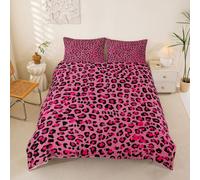 Loussiesd Funda de edredón con estampado de leopardo rojo y negro, tamaño doble, funda de edredón para niños y niñas, juego de ropa de cama de safari, 3 piezas, estampado animal, transpirable, suave y