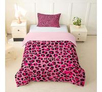 Loussiesd Funda de edredón con estampado de leopardo rojo y negro, tamaño individual, funda de edredón para niños y niñas, juego de ropa de cama de safari, 2 piezas, estampado animal, transpirable