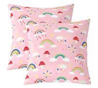 Loussiesd Fundas de cojín con diseño de dibujos animados de arcoíris y setas, 45 x 45 cm, para niños y niñas, diseño de nubes kawaii, rosa, rojo, decoración de dormitorio, microfibra