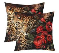 Loussiesd Fundas de cojín con estampado de leopardo para niñas y niños, fundas de almohada con estampado de guepardo rosa, 45 x 45 cm, patrón de leopardo, safari, amarillo y rojo, decoración de