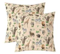 Loussiesd Fundas de cojín de animales de la selva, león, tigre para niños y niñas, elefante, cebra, lote de 2 fundas de almohada de 50 x 50 cm, diseño de animales salvajes, decoración de habitación
