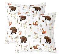 Loussiesd Fundas de cojín de animales de la selva para niños y niñas, 2 fundas de almohada de 50 x 50 cm, estampado de zorro, conejo, decoración de habitación, safari africano, color blanco
