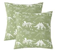 Loussiesd Fundas de cojín de huesos de dinosaurio, fósiles de dinosaurios de la selva, para niños, niñas, adolescentes, animales salvajes, fundas de almohada de 40 x 40 cm, transpirables, color verde