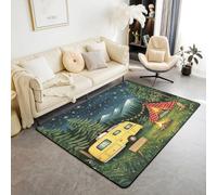 Loussiesd Happy Camping - Alfombra de área de camping de 150 x 200 cm, para niños, caravanas, árboles, sala de estar, para dormitorio, para niños, niñas, adolescentes, tienda de campaña, alfombra