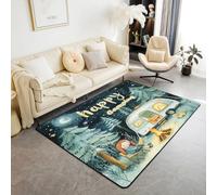 Loussiesd Happy Camping - Alfombra de área de camping de 150 x 200 cm para niños, caravanas, aventuras, sala de estar, para dormitorio, para niños, niñas, adolescentes, tienda de campaña, alfombra