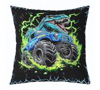 Loussiesd Juego de 1 funda de almohada de coche de dibujos animados para niños, niñas, adultos, dinosaurios, decoración del hogar, color verde y azul, 45 x 45 cm