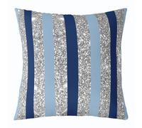 Loussiesd Juego de 1 funda de cojín azul de 60 x 60 cm, a rayas, con purpurina, decoración geométrica, para interiores y exteriores, arte moderno a rayas, súper suave