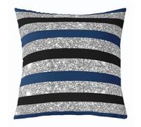 Loussiesd Juego de 1 funda de cojín azul marino y negro de 60 x 60 cm, a rayas, con purpurina, decoración geométrica, para interiores y exteriores, arte moderno a rayas, súper suave