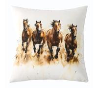 Loussiesd Juego de 1 funda de cojín con diseño de caballo, 50 x 50 cm, diseño de caballo al galope, decoración de animales, funda de almohada Kawaii para interiores y exteriores, color marrón y blanco
