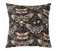 Loussiesd Juego de 1 funda de cojín con diseño de polilla de la muerte, 60 x 60 cm, decoración de calavera, decoración de Halloween, fundas de cojín para sofá, cama, funda de cojín gótica para