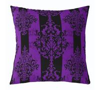 Loussiesd Juego de 1 funda de cojín de damasco gótico de 50 x 50 cm, color morado y negro a rayas, patrón floral vintage, funda de cojín cuadrada victoriana barroca para sofá, decoración de dormitorio