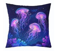 Loussiesd Juego de 1 funda de cojín de medusas de 50 x 50 cm, funda de cojín oceánica, criatura marina, mundo submarino, funda de almohada para sofá, vida marina, decoración de dormitorio para niños y