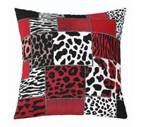 Loussiesd Juego de 1 funda de cojín de piel de leopardo y cebra roja, 45 x 45 cm, funda de cojín decorativa con diseño de rayas geométricas, piel de animal salvaje, para sofá, cama, decoración del
