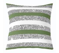 Loussiesd Juego de 1 funda de cojín verde y blanco de 60 x 60 cm, a rayas, con purpurina, decoración geométrica, para interiores y exteriores, arte moderno a rayas, súper suave