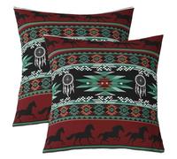 Loussiesd Juego de 2 fundas de cojín bohemias de 45 x 45 cm, diseño azteca del suroeste, para niños, niñas, adolescentes, diseño nativo americano del suroeste, color rojo vino