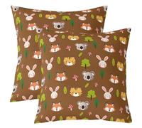 Loussiesd Juego de 2 fundas de cojín con diseño de animales de la selva para niños y niñas, 45 x 45 cm, transpirable, suave, koala, zorro, conejo, árbol, decoración de dormitorio, decoración de hongos