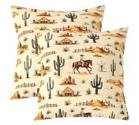 Loussiesd Juego de 2 fundas de cojín con diseño de caballo al galope de 40 x 40 cm, funda de cojín para sofá, funda de cojín kawaii, verde, amarillo, marrón, decoración de dormitorio de niños y niñas