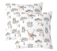 Loussiesd Juego de 2 fundas de cojín con diseño de jirafa y tigre, 50 x 50 cm, para niños y niñas, ciervos, animales de la selva, decoración de dormitorio, árbol tropical botánico, gris y naranja
