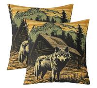 Loussiesd Juego de 2 fundas de cojín con diseño de lobo aullando y lobos, 45 x 45 cm, diseño rústico de animales, cabaña, campo, dormitorio, decoración, naturaleza, vida silvestre, oso