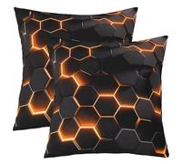 Loussiesd Juego de 2 fundas de cojín con diseño de panal de abeja de 40 x 40 cm, color naranja, con diseño geométrico de colmena, para interiores y exteriores, muy suaves