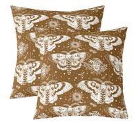 Loussiesd Juego de 2 fundas de cojín con diseño de polilla de la muerte, 40 x 40 cm, con temática de Halloween, estilo bohemio, decoración gótica, para interiores y exteriores, color marrón y blanco