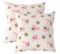 Loussiesd Juego de 2 fundas de cojín cuadradas con lazo rosa de 60 x 60 cm, estampado de leopardo, funda de cojín cuadrada de princesa de ensueño para sofá, decoración de dormitorio