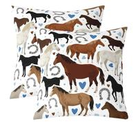 Loussiesd Juego de 2 fundas de cojín cuadradas de caballo al galope, funda de cojín cuadrada de 50 x 50 cm, funda de cojín Kawaii para sofá, decoración de dormitorio marrón y negro