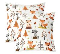 Loussiesd Juego de 2 fundas de cojín de animales de la selva, diseño de zorro, 55 x 55 cm, estampado botánico de hojas de mapache, decoración de dormitorio, animales salvajes, amarillo y naranja