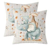 Loussiesd Juego de 2 fundas de cojín de animales de la selva para niños y niñas, diseño de elefante, 40 x 40 cm, transpirable, suave, dibujos animados, jirafa, safari, animales, decoración de