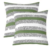 Loussiesd Juego de 2 fundas de cojín de color verde y blanco de 50 x 50 cm, diseño de rayas con purpurina, decoración geométrica para interiores y exteriores, arte moderno a rayas, súper suave