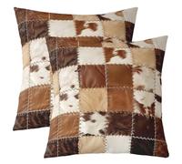 Loussiesd Juego de 2 fundas de cojín de piel de vaca con estampado de patchwork, 40 x 40 cm, fundas de almohada occidentales de granja de piel de vaca, cojín decorativo para el hogar, sofá, cama, sofá
