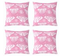 Loussiesd Juego de 4 fundas de cojín con diseño de polilla de la muerte, 45 x 45 cm, con temática de Halloween, funda de cojín bohemia para sofá, color blanco y rosa, decoración gótica para dormitorio