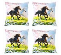 Loussiesd Juego de 4 fundas de cojín cuadradas de caballo al galope de 45 x 45 cm, fundas de cojín decorativas de animales, funda de cojín kawaii para sofá, decoración de dormitorio rosa y negro