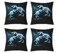 Loussiesd Juego de 4 fundas de cojín cuadradas de dinosaurio con diseño de animales de la selva, funda de cojín para sofá, decoración de dormitorio, 50 x 50 cm