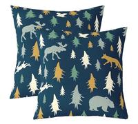 Loussiesd Juego de 7 fundas de cojín con diseño de oso de zorro del bosque, ciervo, cama en una bolsa, cabaña, casa de campo, 55 x 55 cm, para niños y niñas, animales salvajes rústicos con sábanas