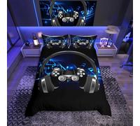 Loussiesd Juego de con Auriculares para Gamepad,de melodía, Funda de edredón Videojuegos, Juego de Videojuegos, Funda para Colcha, colección de Dormitorio, 3 Piezas, Color Negro