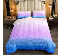 Loussiesd - Juego de edredón acolchado para niñas, diseño de arco iris, color rosa y azul, con diseño de estrella y luna, tamaño individual