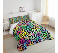 Loussiesd Juego de edredón colorido de leopardo, tamaño doble, juego de ropa de cama para niños, niñas, adolescentes, decoración de habitación, estampado de animales, safari, 3 piezas