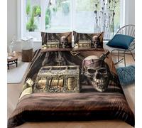 Loussiesd Juego de edredón de calavera de azúcar, juego de ropa de cama con diseño de calavera, edredón temático de Halloween para niños, niñas, adolescentes, juego de edredón ligero, piratas del