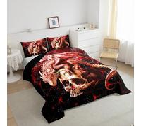 Loussiesd Juego de edredón de dragón, tamaño individual, luna de miel roja para niños, juego de ropa de cama de calavera de azúcar, decoración de habitación de animales salvajes