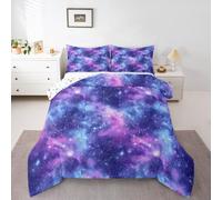 Loussiesd Juego de edredón de galaxia, tamaño individual, juego de ropa de cama para niños y niñas, estampado 3D, espacio exterior, cielo exterior, decoración de dormitorio, universo, nube, galaxia