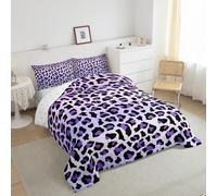Loussiesd Juego de edredón de leopardo morado, tamaño individual, juego de ropa de cama para niños, niñas, adolescentes, decoración de habitación, estampado de animales, safari, 2 piezas
