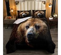 Loussiesd Juego de edredón de oso 3D con diseño de animales salvajes para niños, mujeres y hombres, juego de ropa de cama de plumón de oso aterrador, tamaño King, 3 piezas