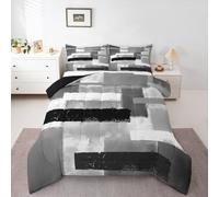 Loussiesd Juego de edredón gris y negro para niños, tamaño King, juego de ropa de cama abstracto vintage, color gris y óxido, edredón de plumón para niños y niñas, decoración moderna de arte grunge